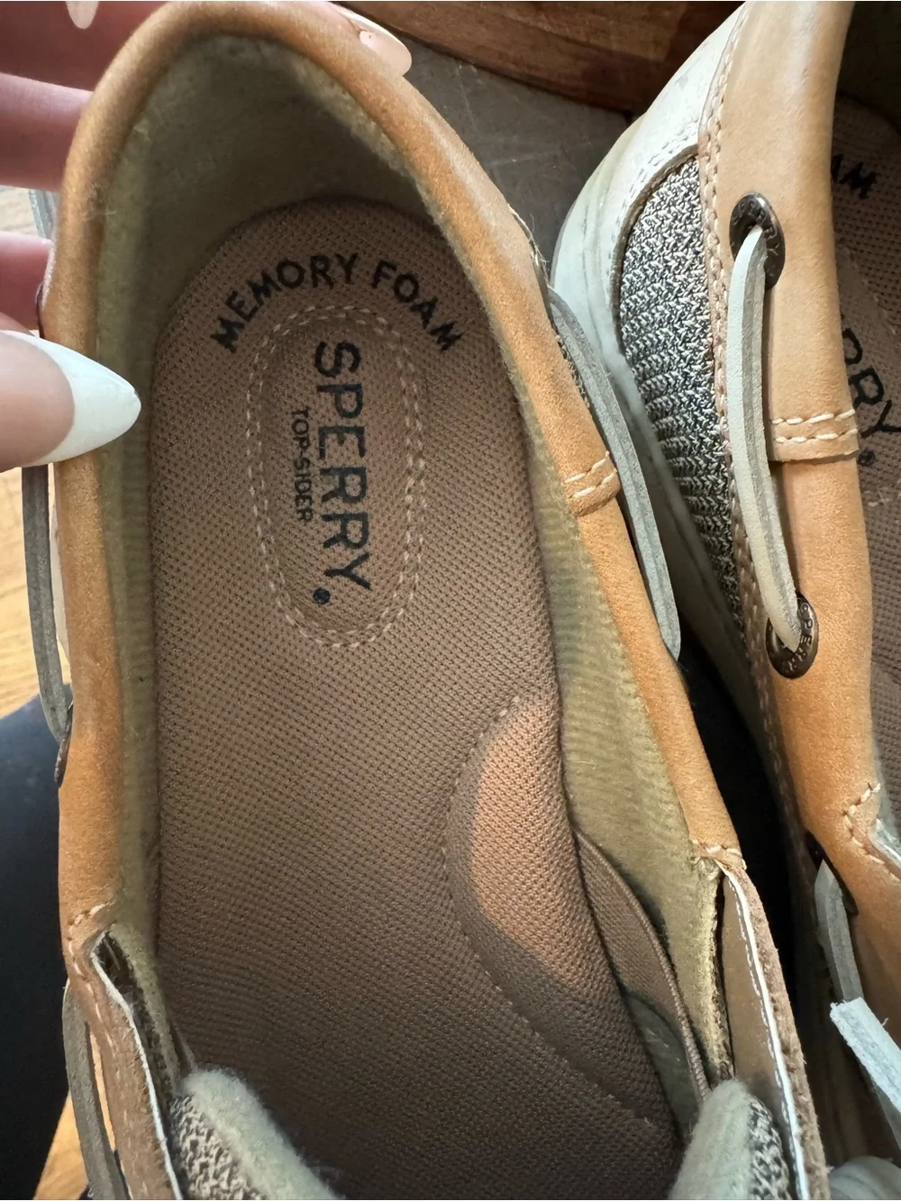 Sperry Top-Sider Tan Leather Boat Shoes Memory Foam Comfort Casual Size 7.5
